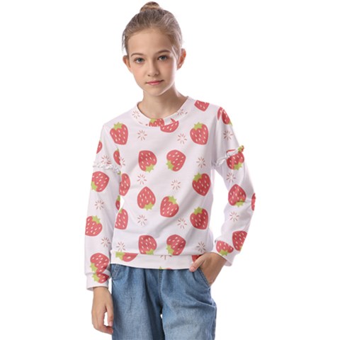 Strawberries Pattern Design Kids  Long Sleeve T-shirt With Frill  by Grandong