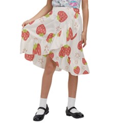 Strawberries Pattern Design Kids  Ruffle Flared Wrap Midi Skirt by Grandong