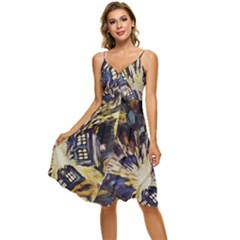 Tardis Doctor Who Pattern Sleeveless Tie Front Chiffon Dress by Cemarart