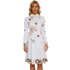 Golden-snowflake Long Sleeve Shirt Collar A-line Dress by saad11