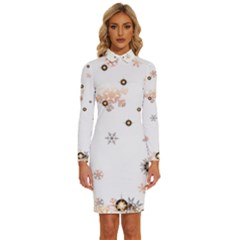 Golden-snowflake Long Sleeve Shirt Collar Bodycon Dress by saad11