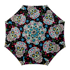 Sugar Skull Black Olorful Flower Golf Umbrellas by Cemarart