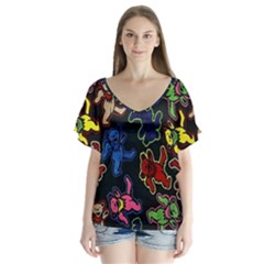 Dead Head Deadhead Grateful Dead V-neck Flutter Sleeve Top by Cemarart