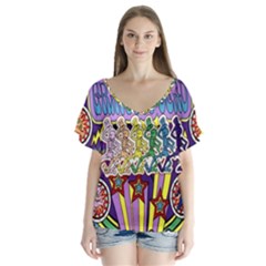 Grateful Dead V-neck Flutter Sleeve Top by Cemarart