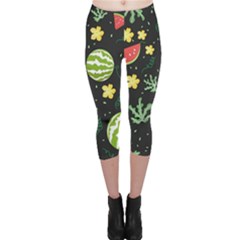 Watermelon Doodle Pattern Capri Leggings  by Cemarart