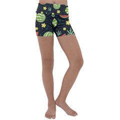 Watermelon Doodle Pattern Kids  Lightweight Velour Yoga Shorts by Cemarart