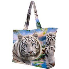 White Tiger Peacock Animal Fantasy Water Summer Simple Shoulder Bag by Cemarart