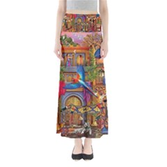 Arabian Street Art Colorful Peacock Tiger Man Parrot Horse Dancer Fantasy Full Length Maxi Skirt by Cemarart