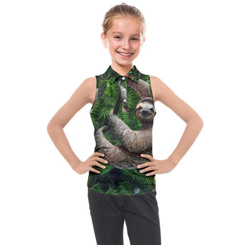 Sloth In Jungle Art Animal Fantasy Kids  Sleeveless Polo T-shirt by Cemarart