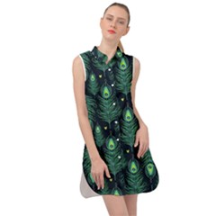 Peacock Pattern Sleeveless Shirt Dress by Cemarart