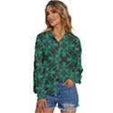 Green Damask Pattern Vintage Floral Pattern, Green Vintage Women s Long Sleeve Button Up Shirt View2