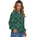 Green Damask Pattern Vintage Floral Pattern, Green Vintage Women s Long Sleeve Button Up Shirt View3