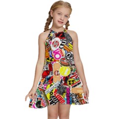 Sticker Bomb, Art, Cartoon, Dope Kids  Halter Collar Waist Tie Chiffon Dress by nateshop