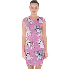 Cute Animal Little Cat Seamless Pattern Capsleeve Drawstring Dress  by Cemarart