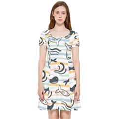 Seamless Vector Pattern With Little Cute Fish Cartoon Inside Out Cap Sleeve Dress by Cemarart