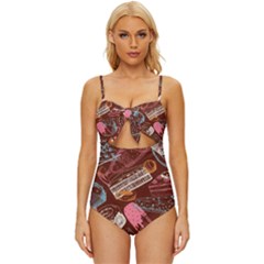 Sweet Food Seamless Pattern Knot Front One-piece Swimsuit by Cemarart