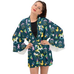 Cute Babies Toys Seamless Pattern Long Sleeve Kimono by Ndabl3x