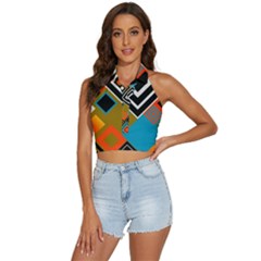 Retro Pattern Abstract Art Colorful Square Backless Halter Cami Shirt by Ndabl3x