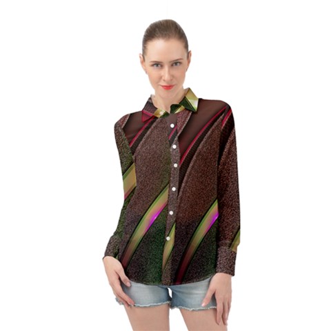 Abstract Curve Pattern Red Long Sleeve Chiffon Shirt by Ndabl3x