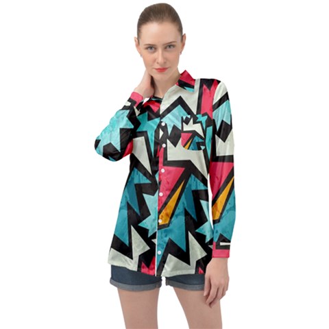 Abstract, Colorful, Colors Long Sleeve Satin Shirt by nateshop