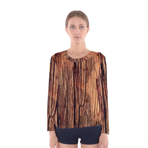 Brown Wooden Texture Women s Long Sleeve T-shirt by nateshop