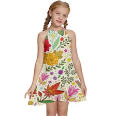 Colorful Flowers Pattern, Abstract Patterns, Floral Patterns Kids  Halter Collar Waist Tie Chiffon Dress by nateshop