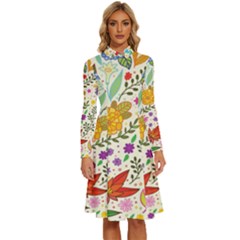 Colorful Flowers Pattern, Abstract Patterns, Floral Patterns Long Sleeve Shirt Collar A-line Dress by nateshop