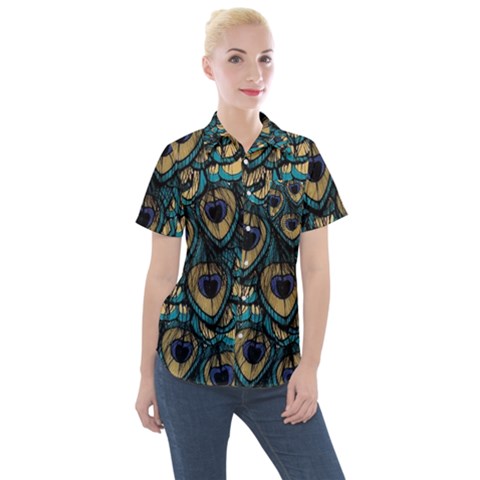 Peacock Feathers, Bird, Spirituality, Symbol, Spiritual, Women s Short Sleeve Pocket Shirt by nateshop