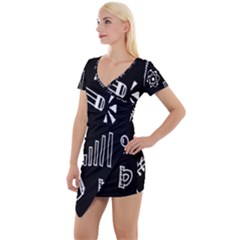 Knowledge Drawing Education Science Short Sleeve Asymmetric Mini Dress by Proyonanggan