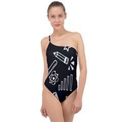 Knowledge Drawing Education Science Classic One Shoulder Swimsuit by Proyonanggan