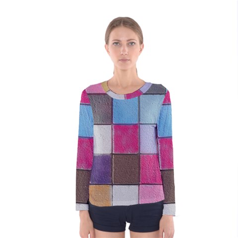 Tile, Colorful, Squares, Texture Women s Long Sleeve T-shirt by nateshop