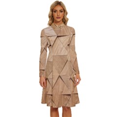 Wooden Triangles Texture, Wooden Wooden Long Sleeve Shirt Collar A-line Dress by nateshop