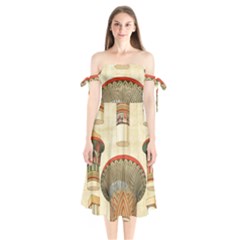 Egyptian Architecture Column Shoulder Tie Bardot Midi Dress by Proyonanggan