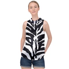 Zebra-black White High Neck Satin Top by nateshop