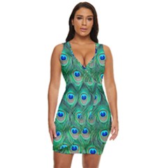 Peacock Feathers, Bonito, Bird, Blue, Colorful, Feathers Draped Bodycon Dress by nateshop