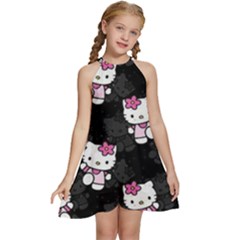 Hello Kitty, Pattern, Supreme Kids  Halter Collar Waist Tie Chiffon Dress by nateshop