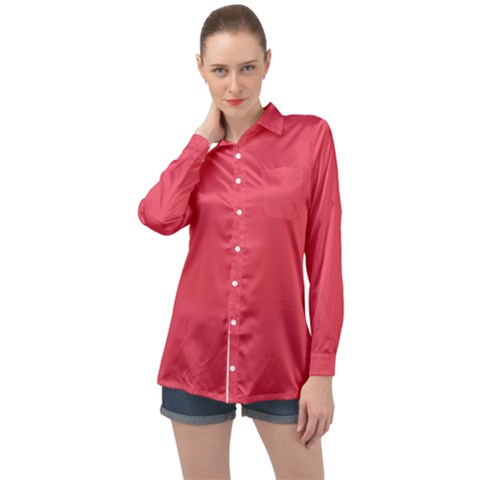 Pink, Color, Background, Monochromic, Minimalism Long Sleeve Satin Shirt by nateshop