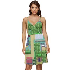 Pixel Map Game V-neck Pocket Summer Dress  by Cemarart