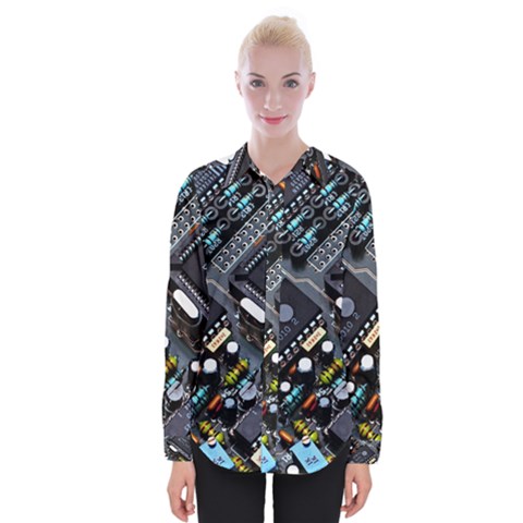 Motherboard Board Circuit Electronic Technology Womens Long Sleeve Shirt by Cemarart