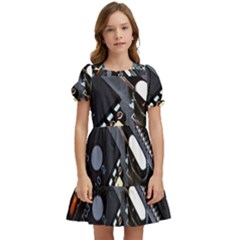 Motherboard Board Circuit Electronic Technology Kids  Puff Sleeved Dress by Cemarart