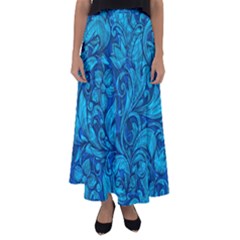 Blue Floral Pattern Texture, Floral Ornaments Texture Flared Maxi Skirt by nateshop