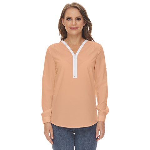 Peach Fuzz 2024 Zip Up Long Sleeve Blouse by dressshop