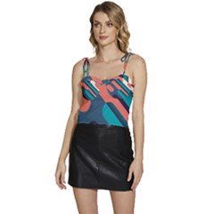 Blue Geometric Background, Abstract Lines Background Flowy Camisole Tie Up Top by nateshop