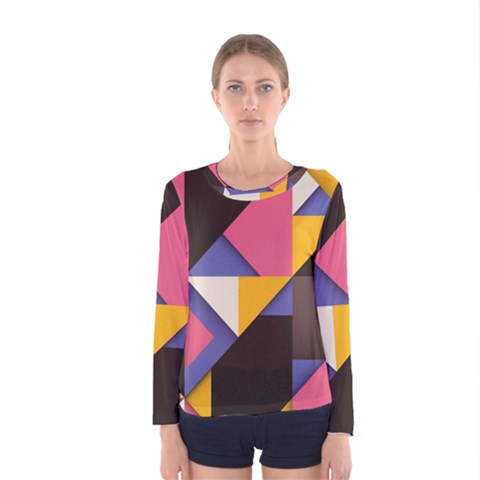 Retro Colorful Background, Geometric Abstraction Women s Long Sleeve T-shirt by nateshop