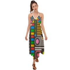 Pattern Geometric Abstract Colorful Arrows Lines Circles Triangles Halter Tie Back Dress  by Grandong