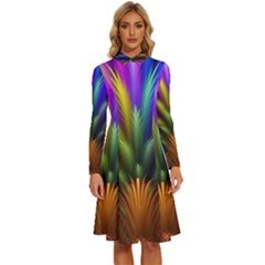 Abstract Colors - , Abstract Colors Long Sleeve Shirt Collar A-line Dress by nateshop