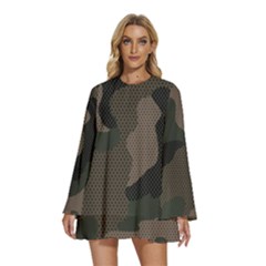 Camo, Abstract, Beige, Black, Brown Military, Mixed, Olive Round Neck Long Sleeve Bohemian Style Chiffon Mini Dress by nateshop