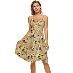 Doge, Memes, Pattern Sleeveless Tie Front Chiffon Dress by nateshop