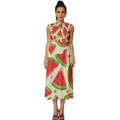 Cute Watermelon Seamless Pattern Sleeveless Round Neck Midi Dress by Grandong