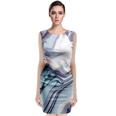 Marble Abstract White Pink Dark Sleeveless Velvet Midi Dress by Grandong